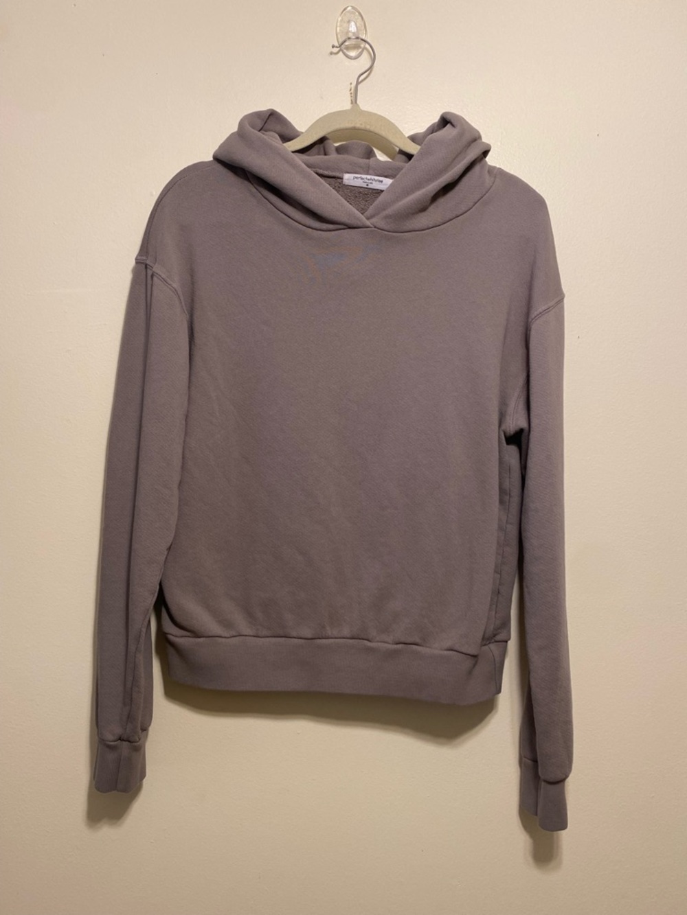 perfectwhitetee Women's Hooded Pullover Sweater in Mauve Gray. Size M